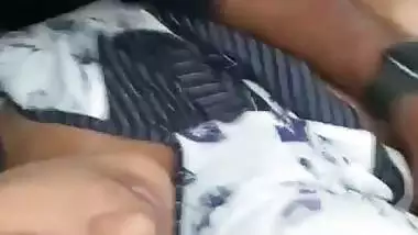 GF boob press and nipple roll in car by boyfriend